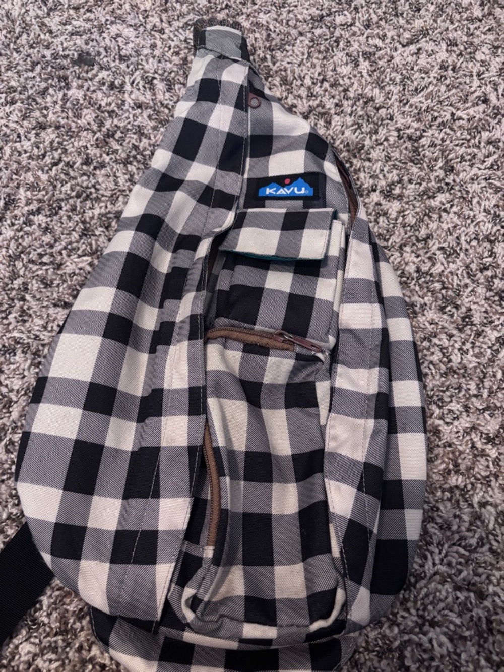 Kavu Black & White Buffalo Check Crossbody Sling